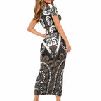 Custom Aotearoa Kati Mamoe Short Sleeve Bodycon Dress Maori Tribal Pattern