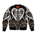Custom Aotearoa Kati Mamoe Sleeve Zip Bomber Jacket Maori Tribal Pattern