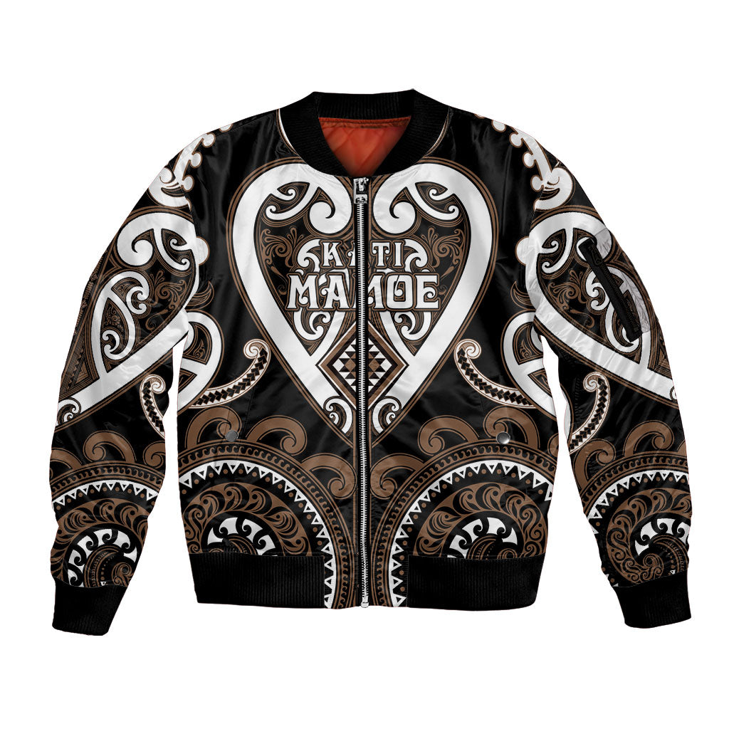 Custom Aotearoa Kati Mamoe Sleeve Zip Bomber Jacket Maori Tribal Pattern