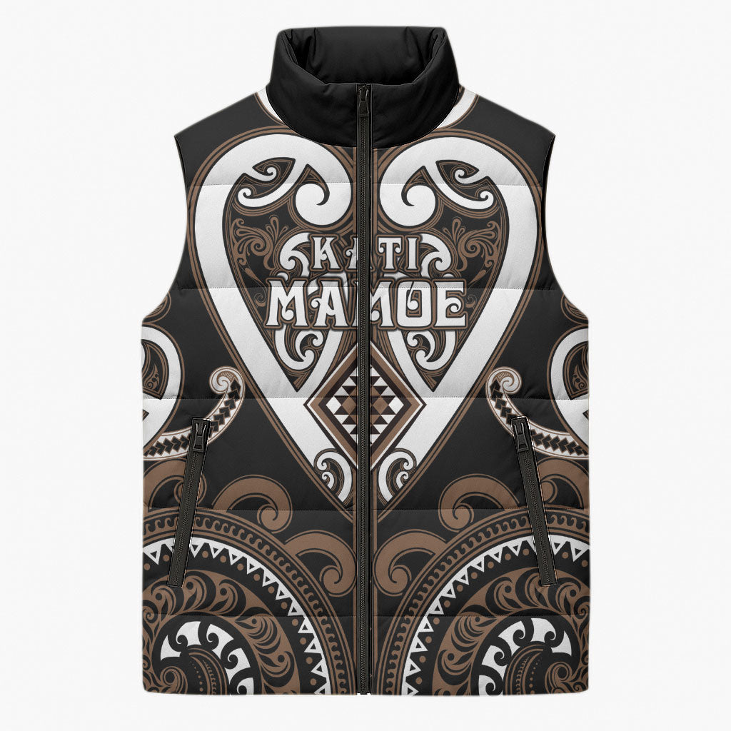 Custom Aotearoa Kati Mamoe Sleeveless Puffer Jacket Maori Tribal Pattern