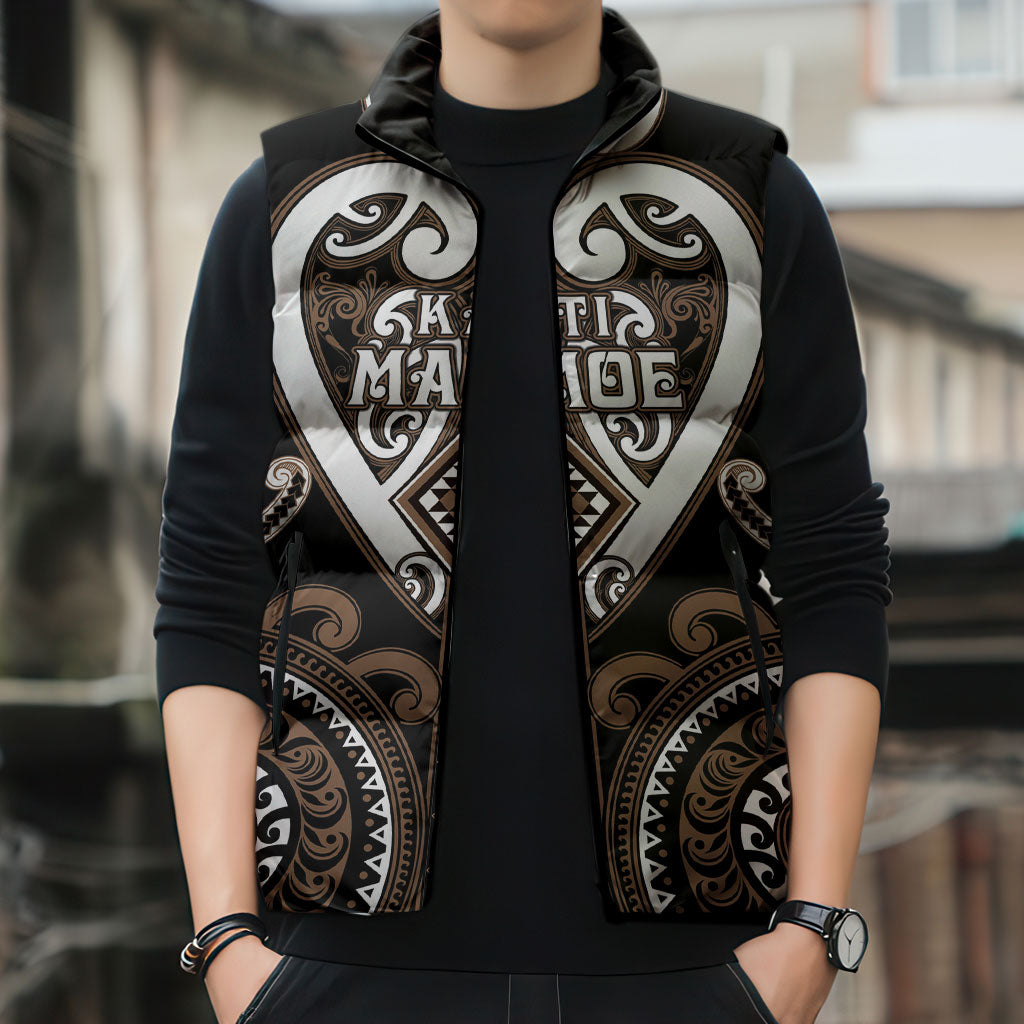 Custom Aotearoa Kati Mamoe Sleeveless Puffer Jacket Maori Tribal Pattern