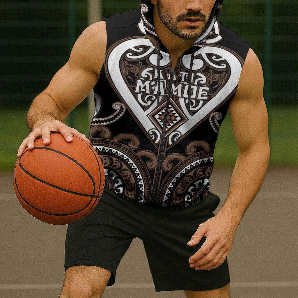 Custom Aotearoa Kati Mamoe Sleeveless Zip Hoodie Maori Tribal Pattern