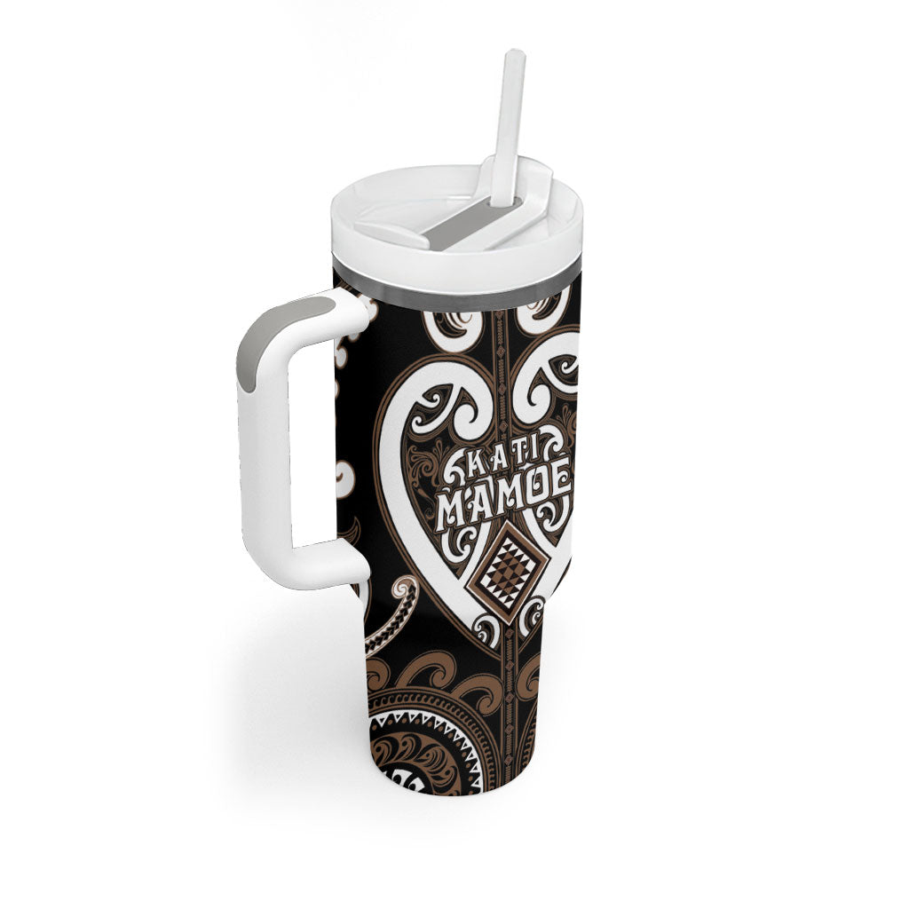 Custom Aotearoa Kati Mamoe Tumbler With Handle Maori Tribal Pattern