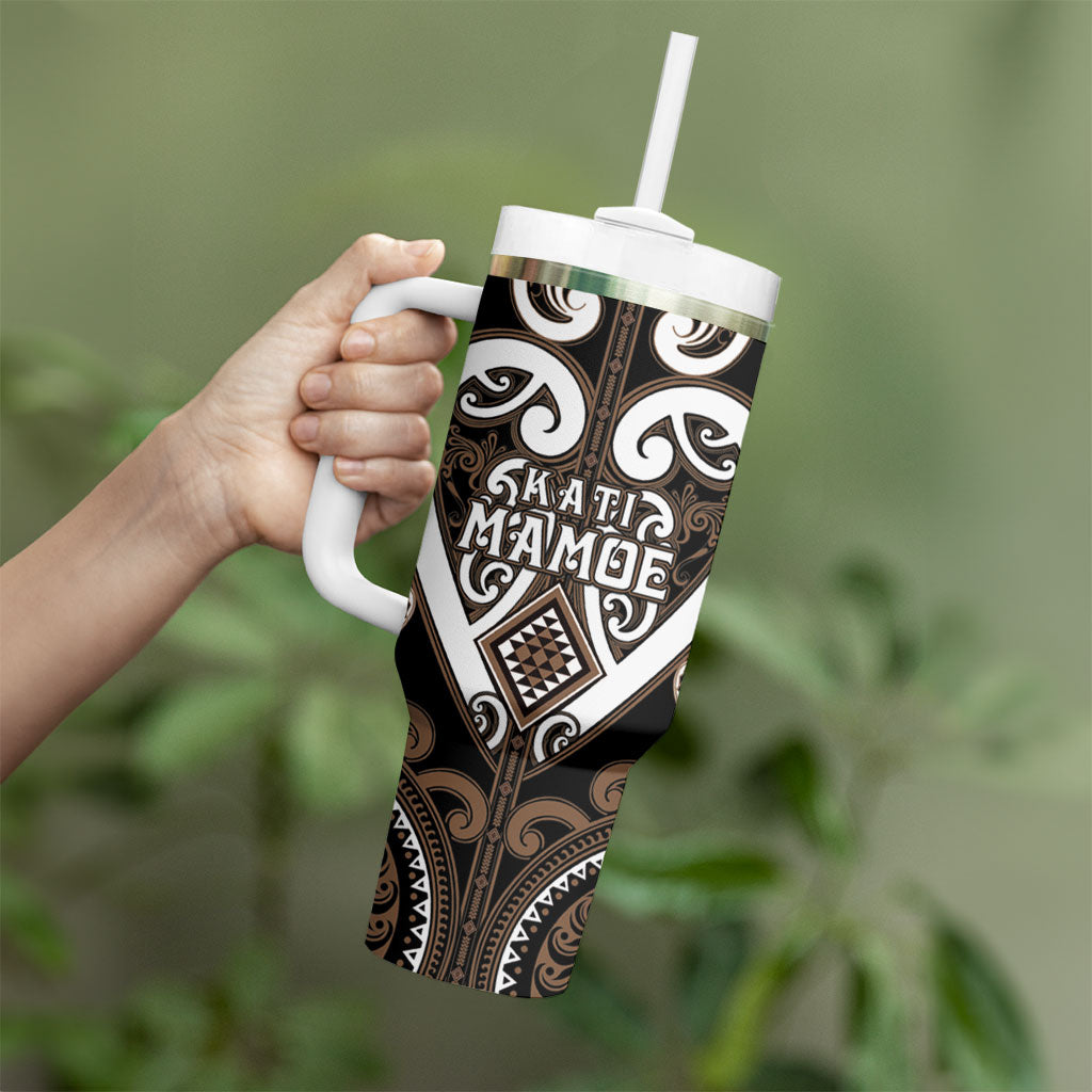 Custom Aotearoa Kati Mamoe Tumbler With Handle Maori Tribal Pattern