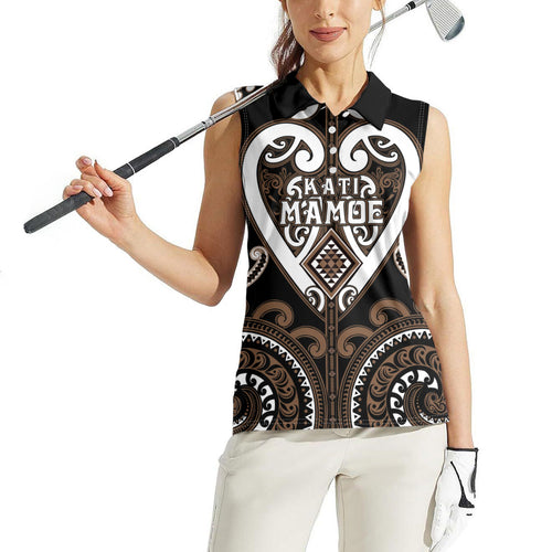 Custom Aotearoa Kati Mamoe Women Sleeveless Polo Shirt Maori Tribal Pattern