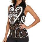Custom Aotearoa Kati Mamoe Women Sleeveless Polo Shirt Maori Tribal Pattern