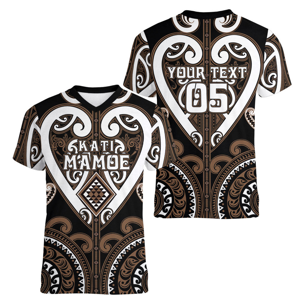 Custom Aotearoa Kati Mamoe Women V-Neck T-Shirt Maori Tribal Pattern
