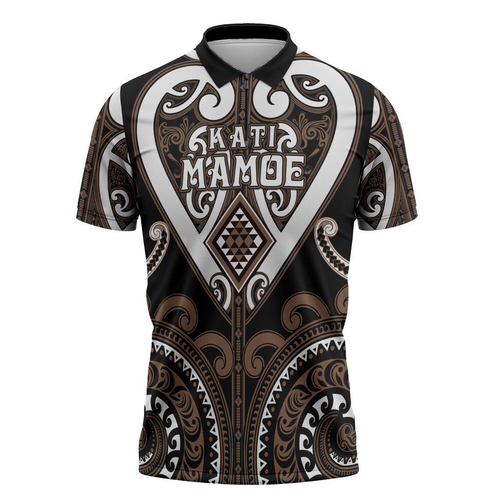 Custom Aotearoa Kati Mamoe Zipper Polo Shirt Maori Tribal Pattern