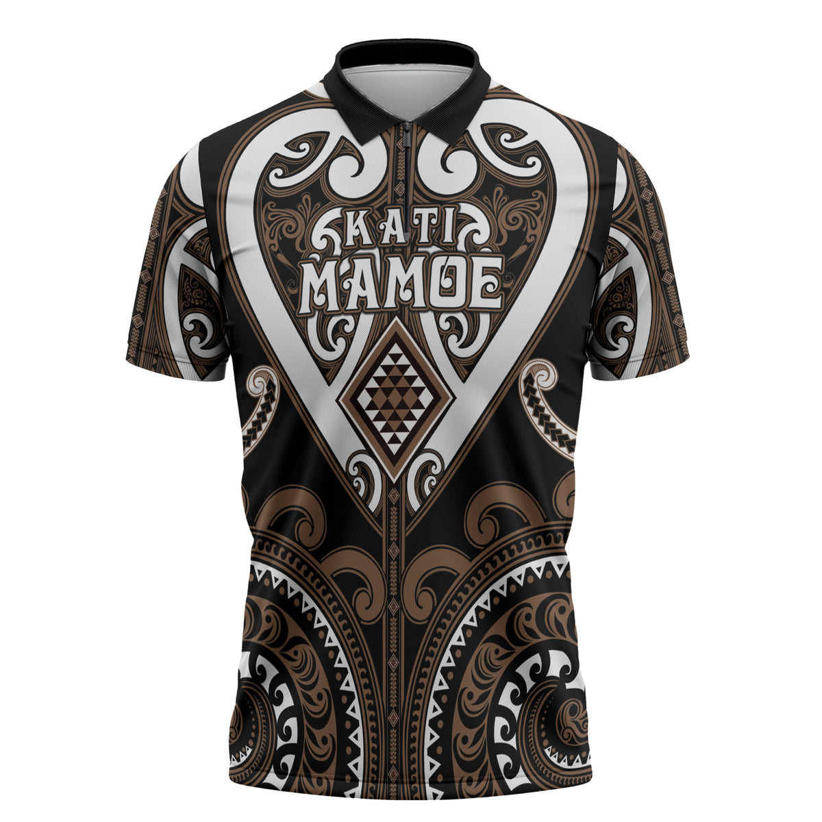 Custom Aotearoa Kati Mamoe Zipper Polo Shirt Maori Tribal Pattern
