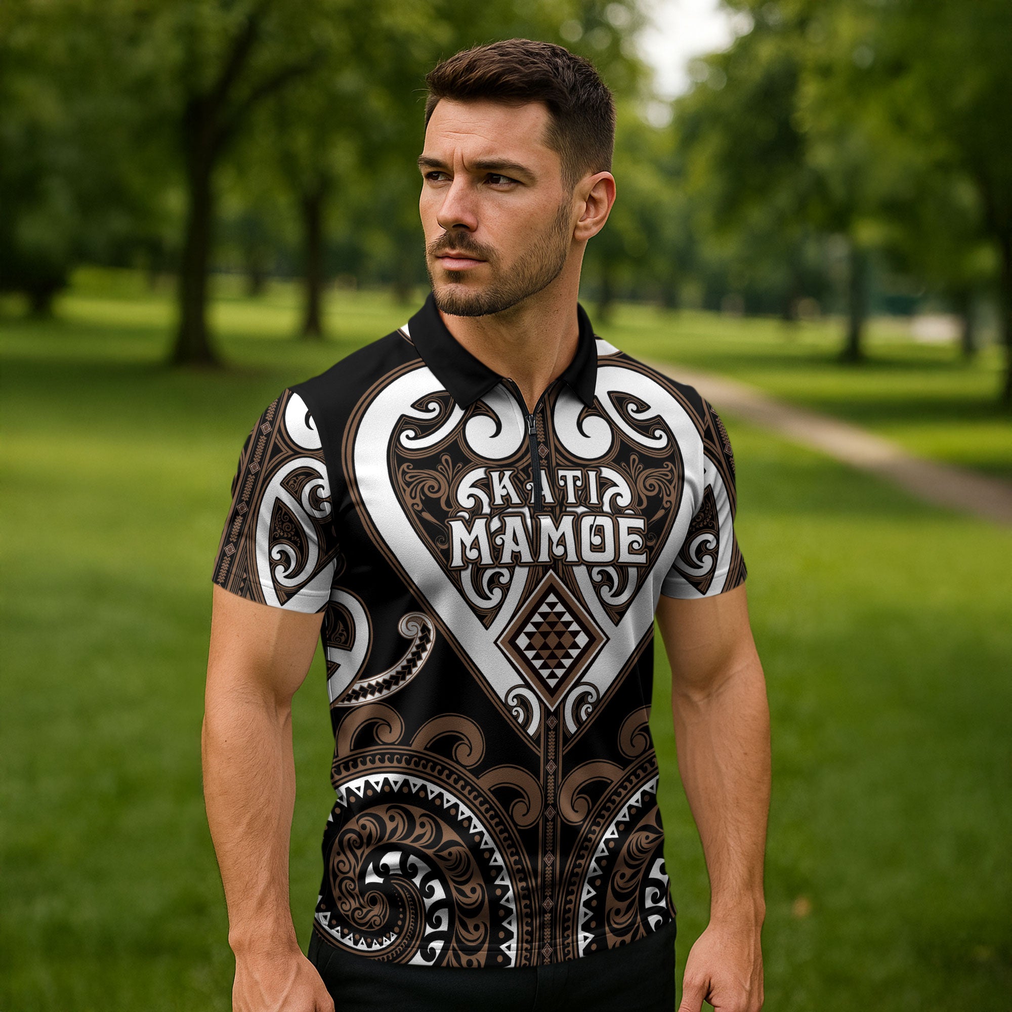 Custom Aotearoa Kati Mamoe Zipper Polo Shirt Maori Tribal Pattern