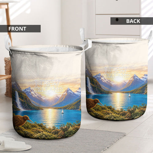 New Zealand Flag Laundry Basket Scenic Nature
