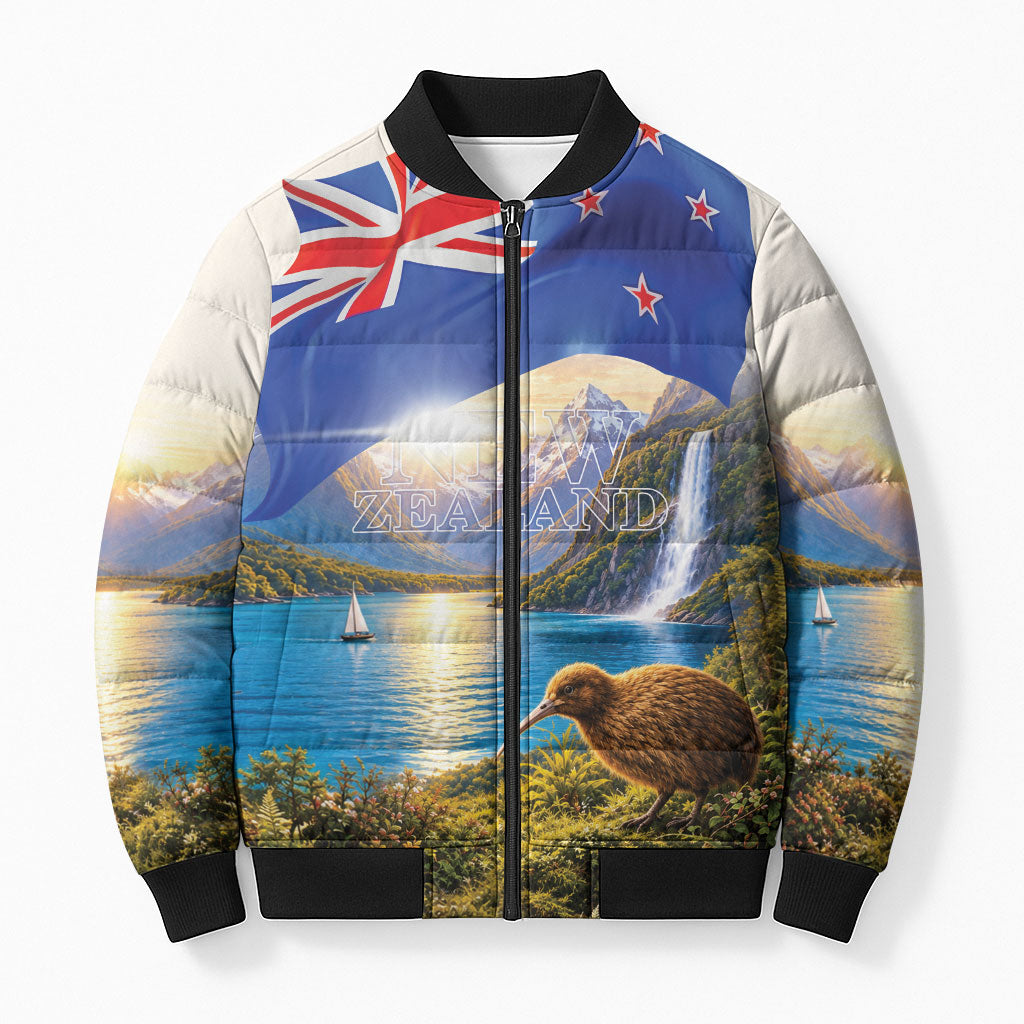 New Zealand Flag Bomber Puffer Jacket Scenic Nature