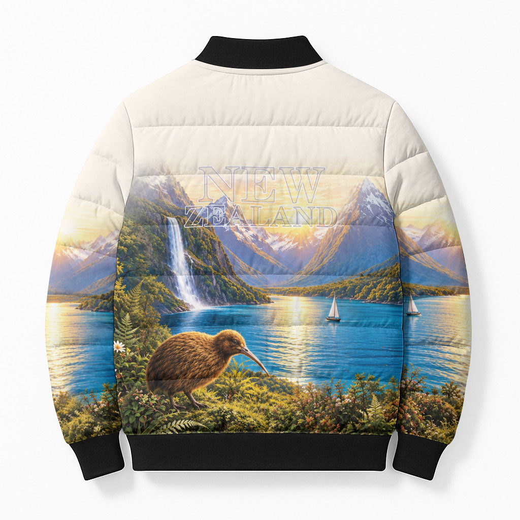 New Zealand Flag Bomber Puffer Jacket Scenic Nature