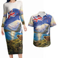 New Zealand Flag Couples Matching Long Sleeve Bodycon Dress and Hawaiian Shirt Scenic Nature