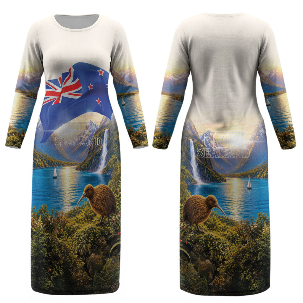 New Zealand Flag Couples Matching Long Sleeve Bodycon Dress and Hawaiian Shirt Scenic Nature