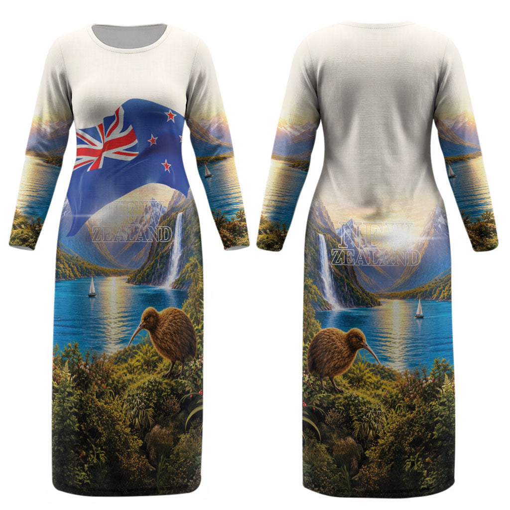New Zealand Flag Couples Matching Long Sleeve Bodycon Dress and Long Sleeve Button Shirt Scenic Nature