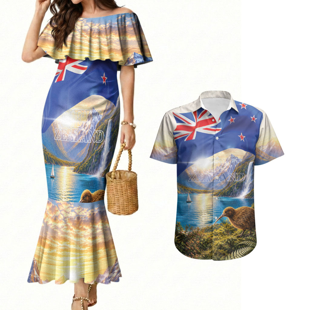 New Zealand Flag Couples Matching Mermaid Dress and Hawaiian Shirt Scenic Nature