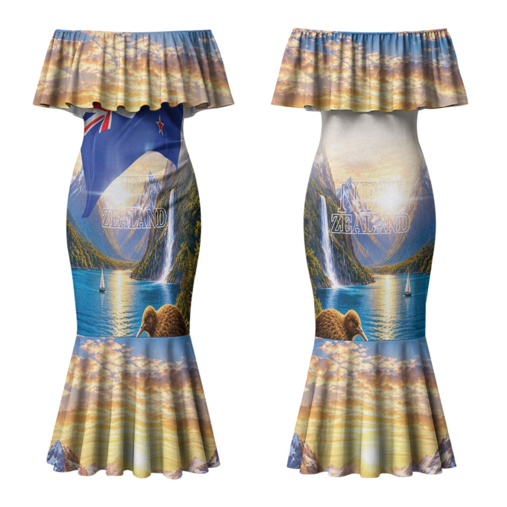 New Zealand Flag Couples Matching Mermaid Dress and Long Sleeve Button Shirt Scenic Nature