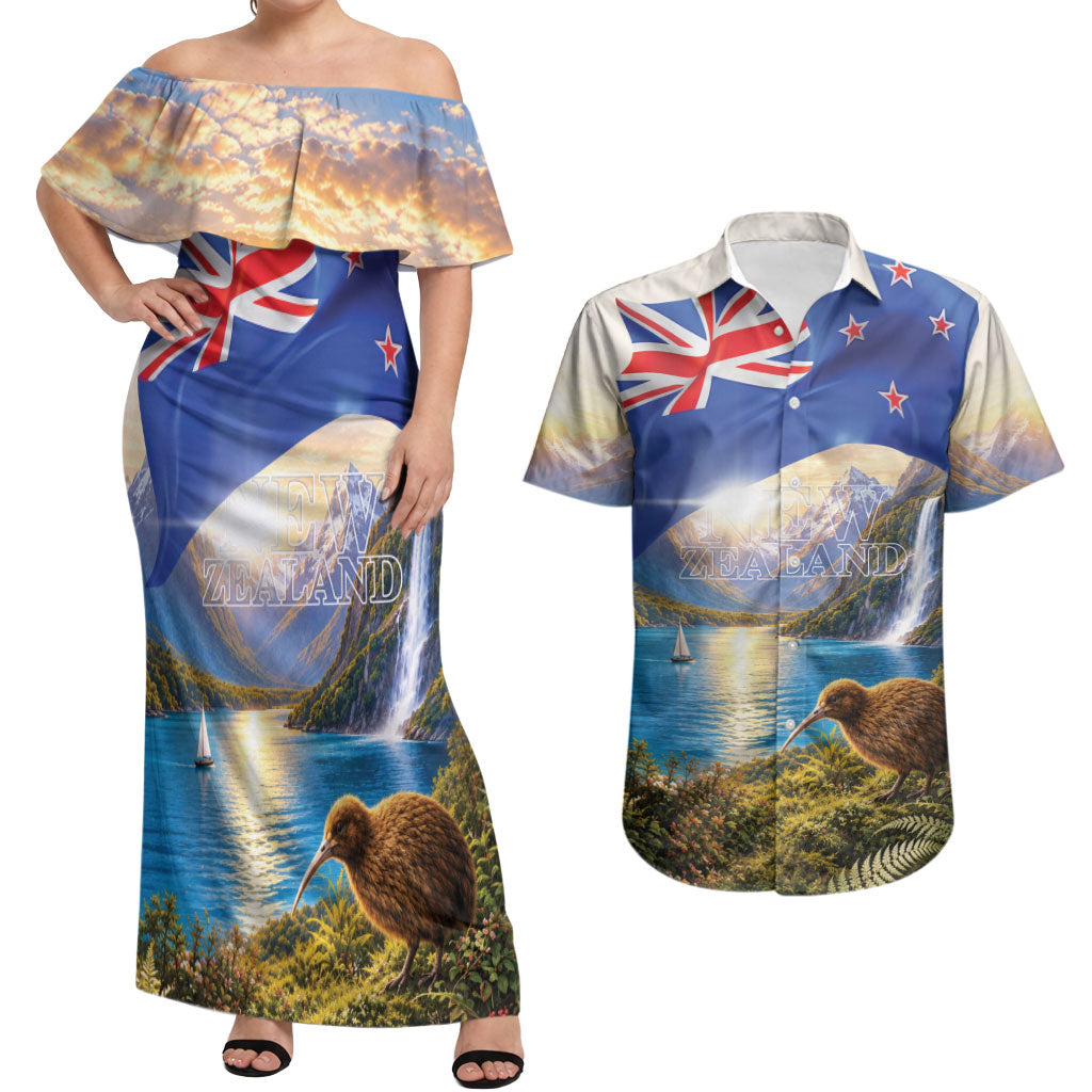 New Zealand Flag Couples Matching Off Shoulder Maxi Dress and Hawaiian Shirt Scenic Nature