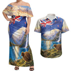 New Zealand Flag Couples Matching Off Shoulder Maxi Dress and Hawaiian Shirt Scenic Nature