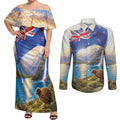 New Zealand Flag Couples Matching Off Shoulder Maxi Dress and Long Sleeve Button Shirt Scenic Nature