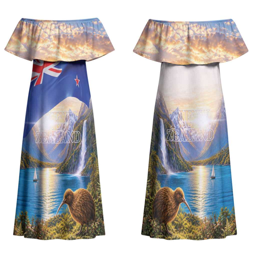 New Zealand Flag Couples Matching Off Shoulder Maxi Dress and Long Sleeve Button Shirt Scenic Nature