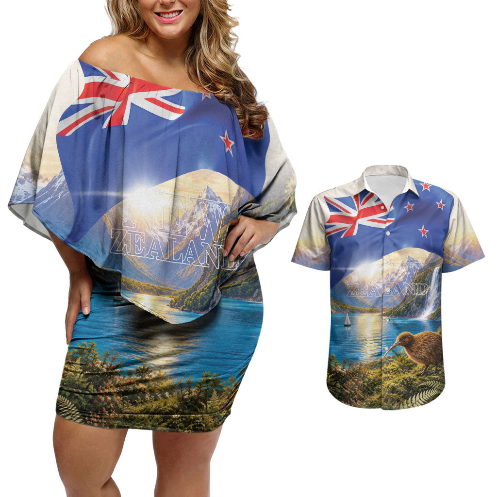 New Zealand Flag Couples Matching Off Shoulder Short Dress and Hawaiian Shirt Scenic Nature