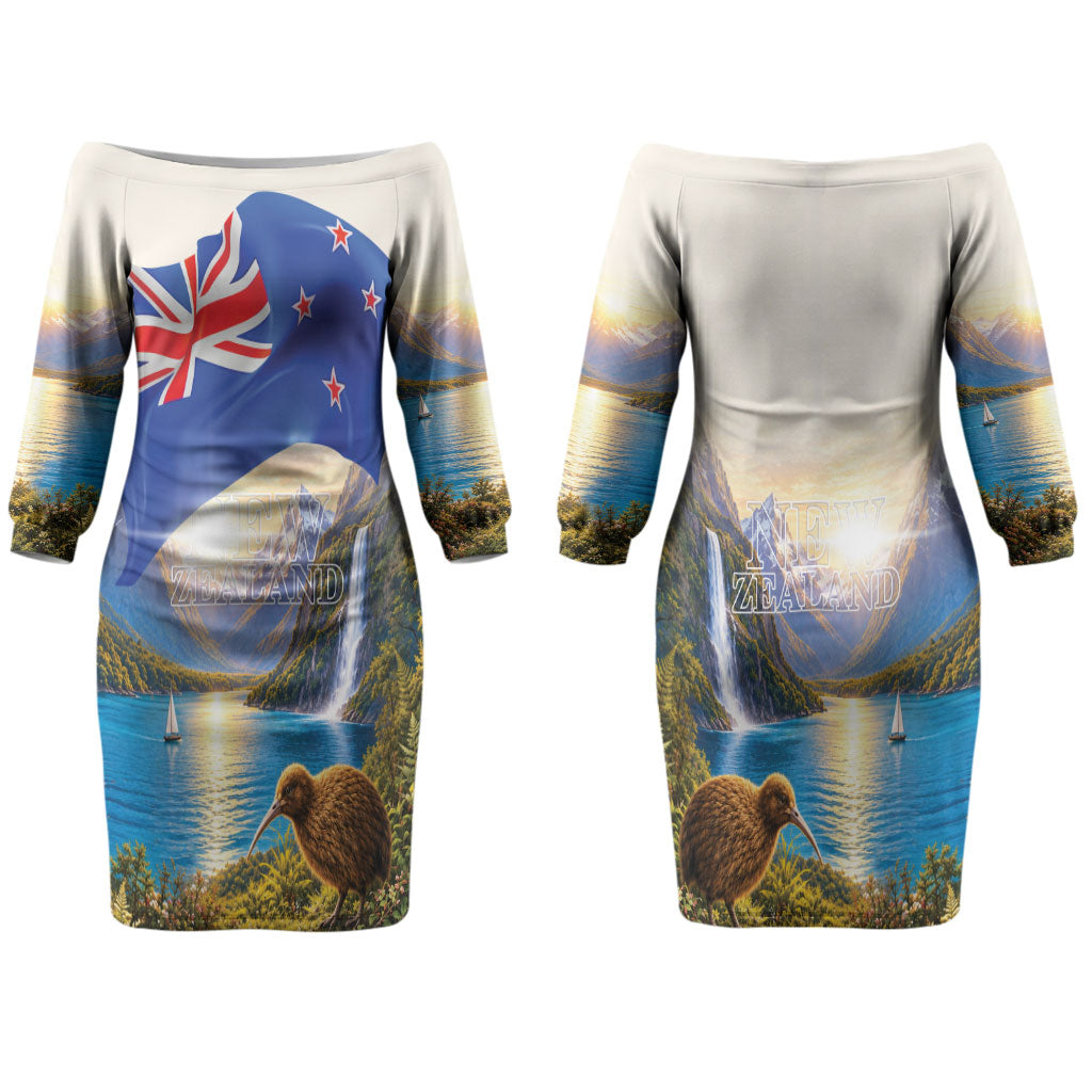 New Zealand Flag Couples Matching Off The Shoulder Long Sleeve Dress and Hawaiian Shirt Scenic Nature