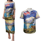 New Zealand Flag Couples Matching Puletasi and Hawaiian Shirt Scenic Nature