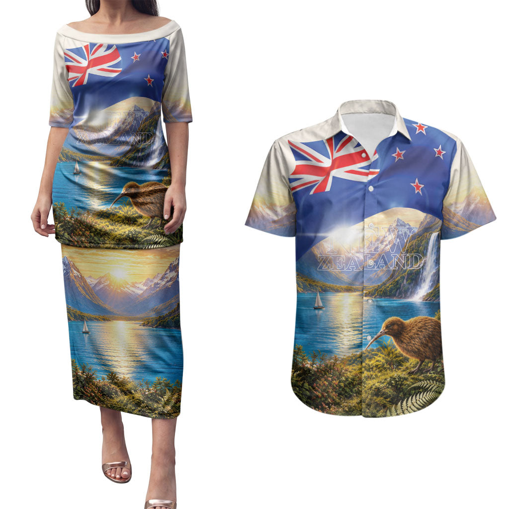New Zealand Flag Couples Matching Puletasi and Hawaiian Shirt Scenic Nature