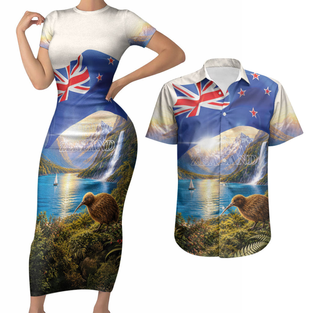 New Zealand Flag Couples Matching Short Sleeve Bodycon Dress and Hawaiian Shirt Scenic Nature
