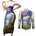 New Zealand Flag Couples Matching Short Sleeve Bodycon Dress and Long Sleeve Button Shirt Scenic Nature