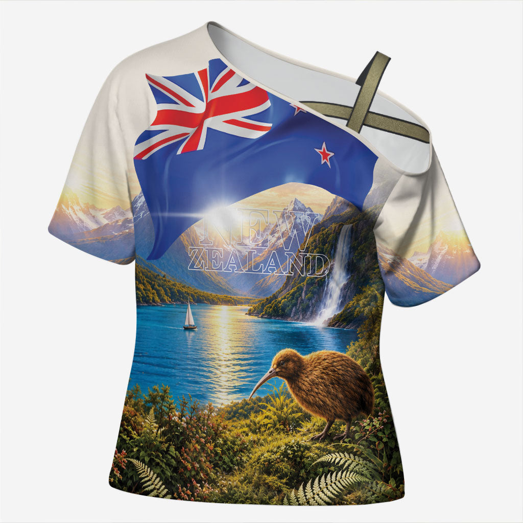 New Zealand Flag Cross Shoulder Shirt Scenic Nature