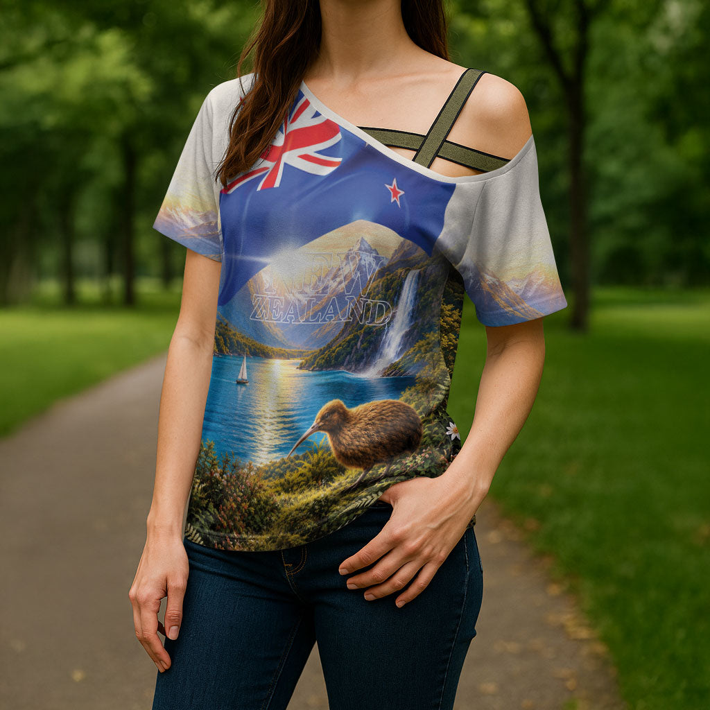 New Zealand Flag Cross Shoulder Shirt Scenic Nature