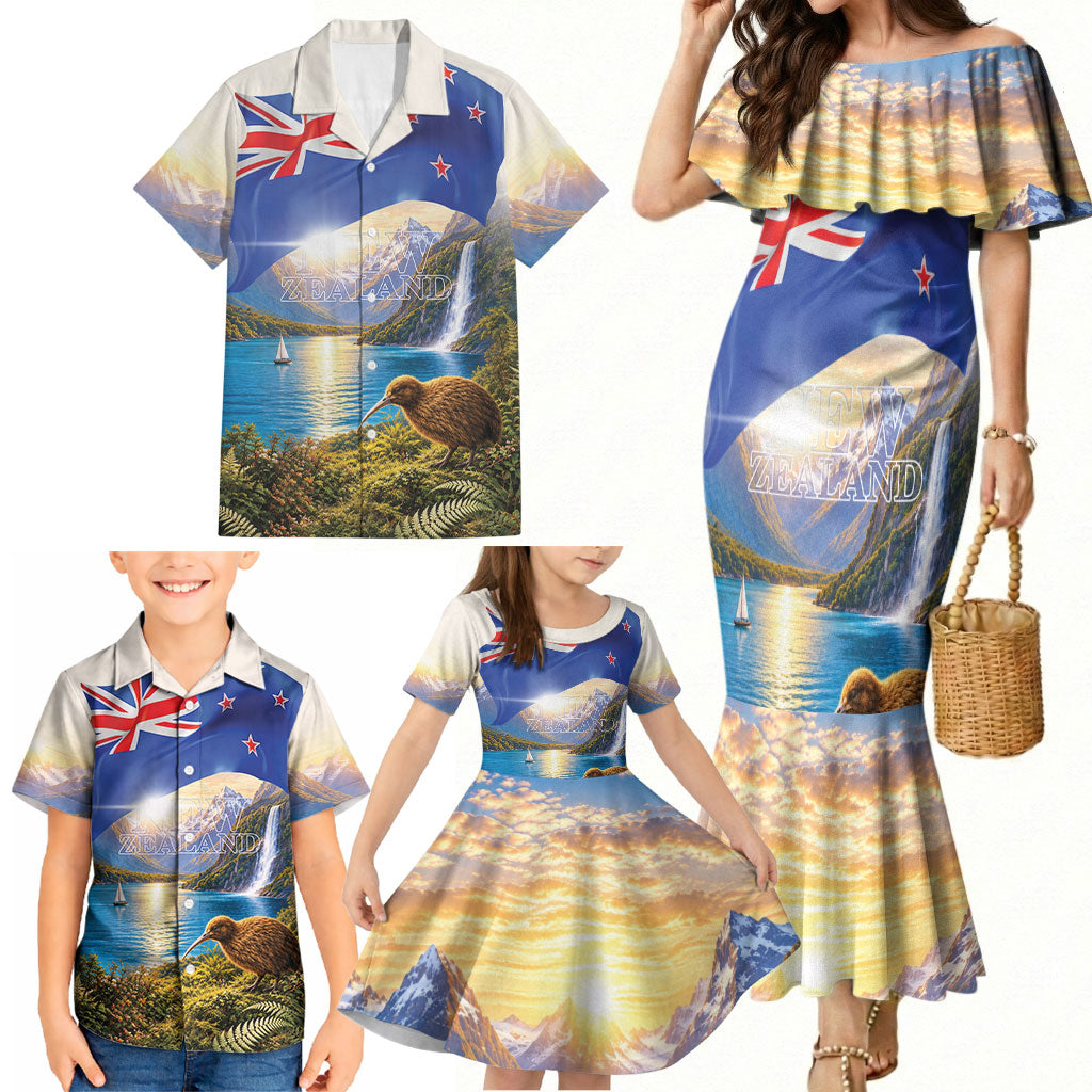 New Zealand Flag Family Matching Mermaid Dress and Hawaiian Shirt Scenic Nature