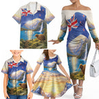 New Zealand Flag Family Matching Off The Shoulder Long Sleeve Dress and Hawaiian Shirt Scenic Nature