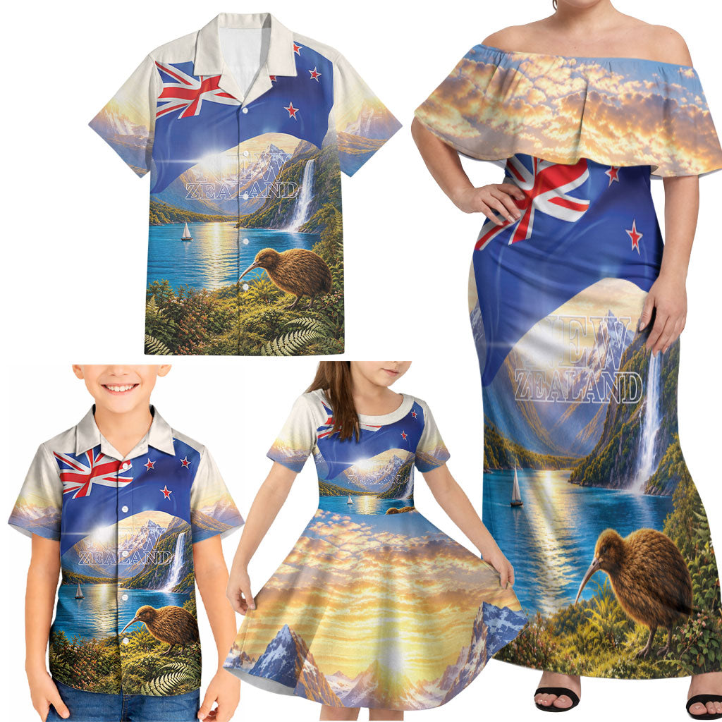 New Zealand Flag Family Matching Off Shoulder Maxi Dress and Hawaiian Shirt Scenic Nature