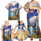 New Zealand Flag Family Matching Off Shoulder Maxi Dress and Hawaiian Shirt Scenic Nature