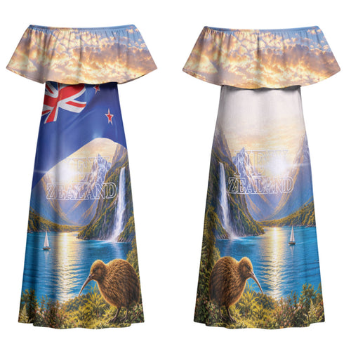 New Zealand Flag Family Matching Off Shoulder Maxi Dress and Hawaiian Shirt Scenic Nature