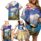 New Zealand Flag Family Matching Off Shoulder Short Dress and Hawaiian Shirt Scenic Nature