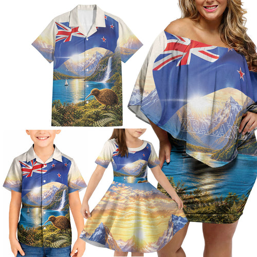 New Zealand Flag Family Matching Off Shoulder Short Dress and Hawaiian Shirt Scenic Nature