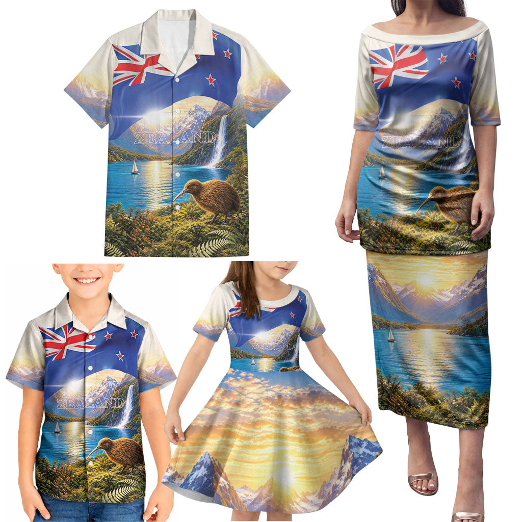 New Zealand Flag Family Matching Puletasi and Hawaiian Shirt Scenic Nature