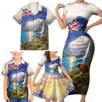 New Zealand Flag Family Matching Short Sleeve Bodycon Dress and Hawaiian Shirt Scenic Nature