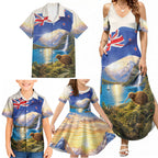 New Zealand Flag Family Matching Summer Maxi Dress and Hawaiian Shirt Scenic Nature
