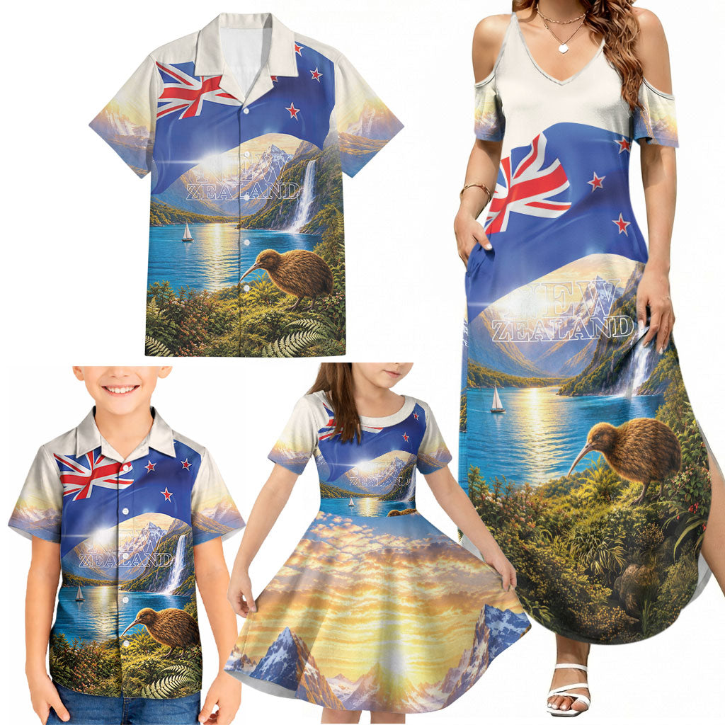 New Zealand Flag Family Matching Summer Maxi Dress and Hawaiian Shirt Scenic Nature