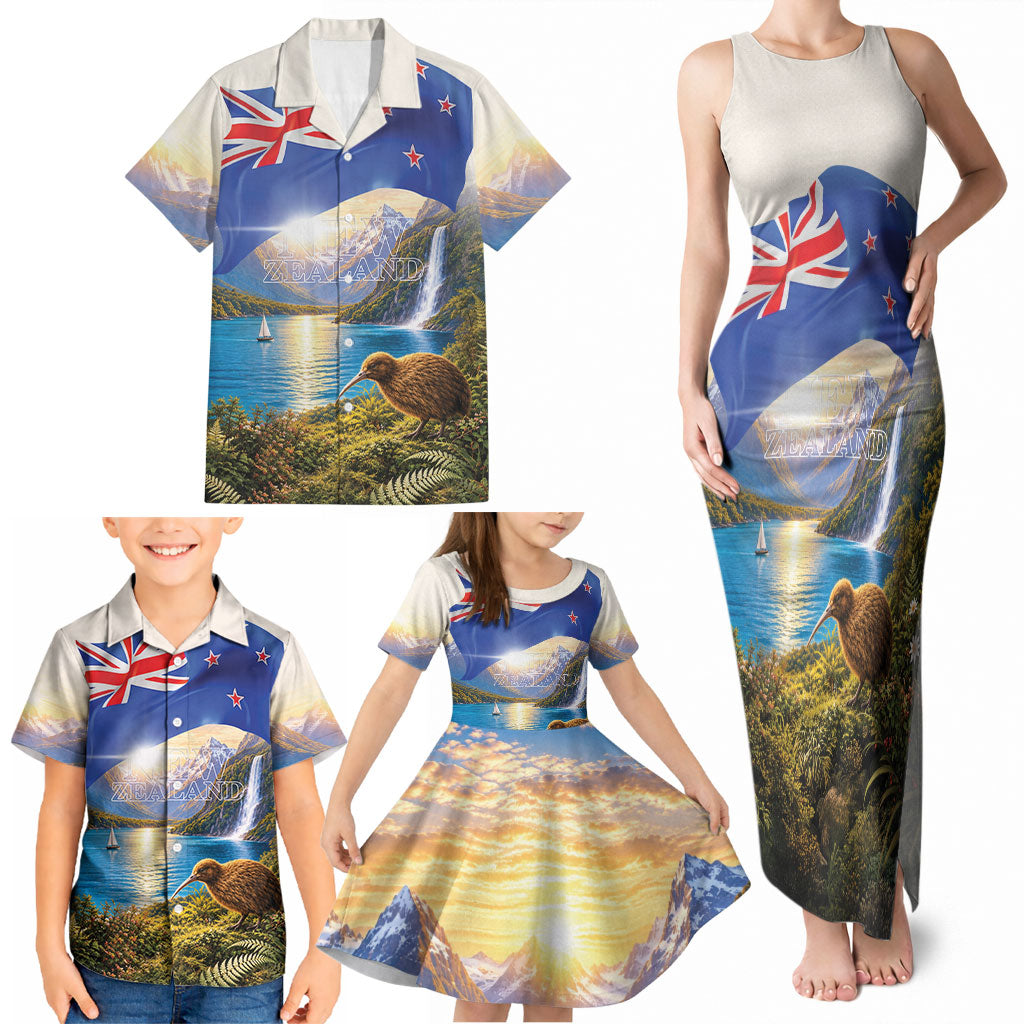 New Zealand Flag Family Matching Tank Maxi Dress and Hawaiian Shirt Scenic Nature