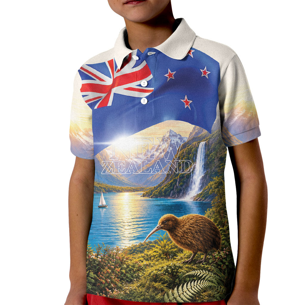 New Zealand Flag Kid Polo Shirt Scenic Nature