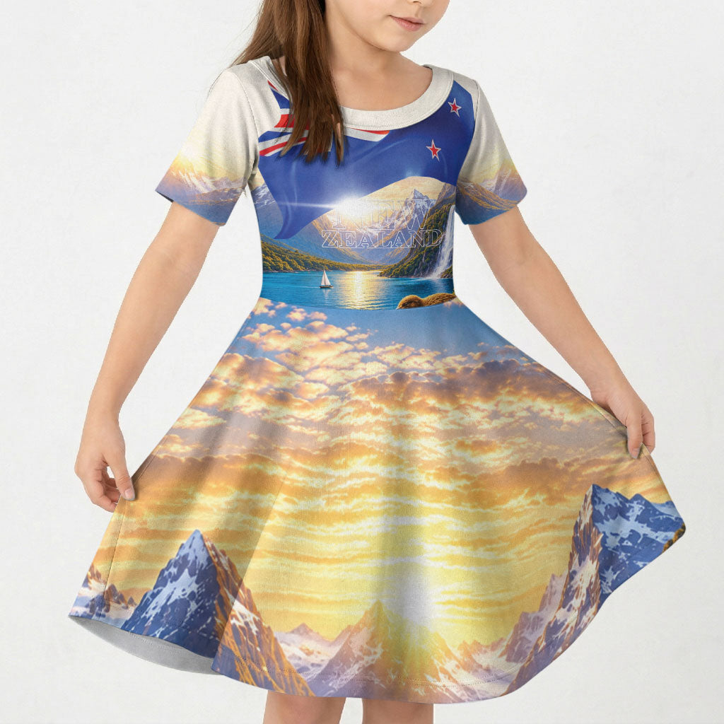 New Zealand Flag Kid Short Sleeve Dress Scenic Nature