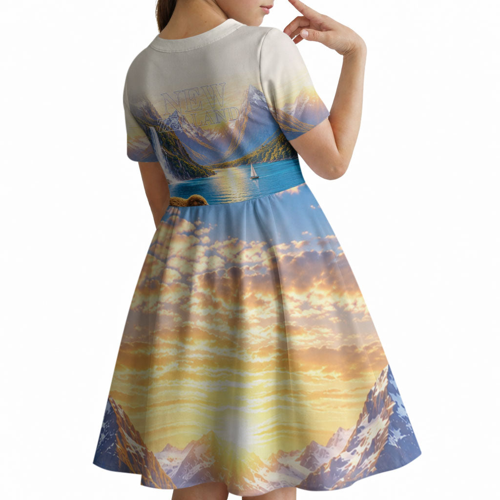New Zealand Flag Kid Short Sleeve Dress Scenic Nature