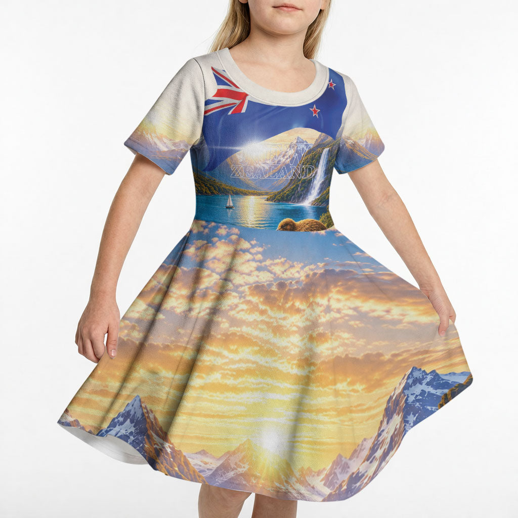 New Zealand Flag Kid Short Sleeve Dress Scenic Nature